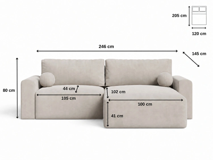 Ecksofa L-Form mit Schlaffunktion und Bettkasten Aurora Beige