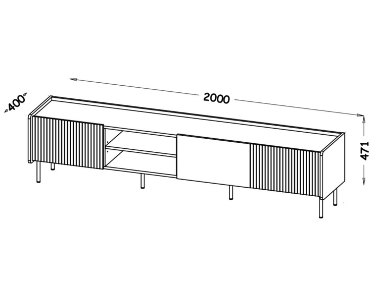 TV-Lowboard mit Türen 200 cm Pascale Nussbaum Warmia, Schwarz