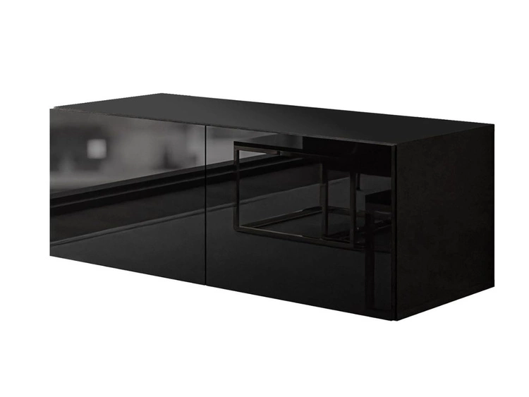 TV-Lowboard mit Türen und LED-Beleuchtung 100 cm Nodoo Schwarz Hochglanz