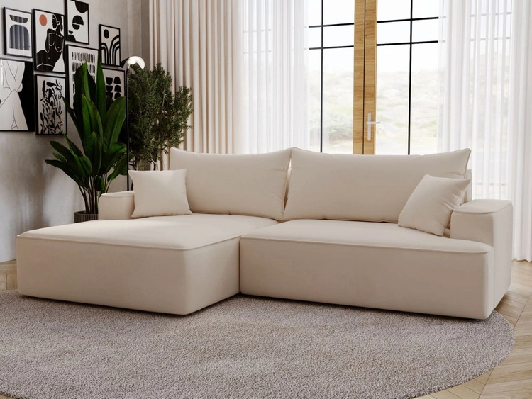 Ecksofa L-Form Links mit Schlaffunktion und Bettkasten California Beige