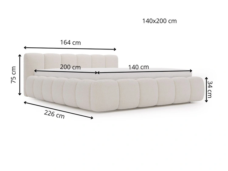 Polsterbett mit Bettkasten und Lattenrost 140x200 Cloud Low Bouclé-Stoff Braun