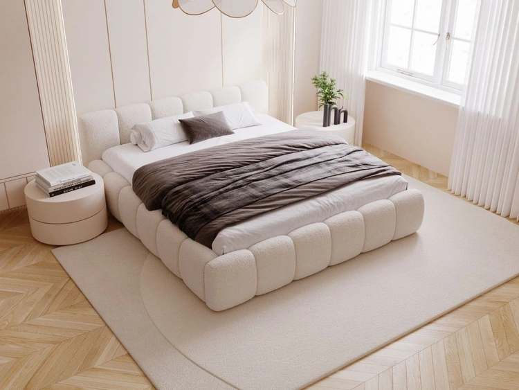 Polsterbett ohne Bettkasten mit Lattenrost 120x200 Cloud Low aus Bouclé-Stoff Beige