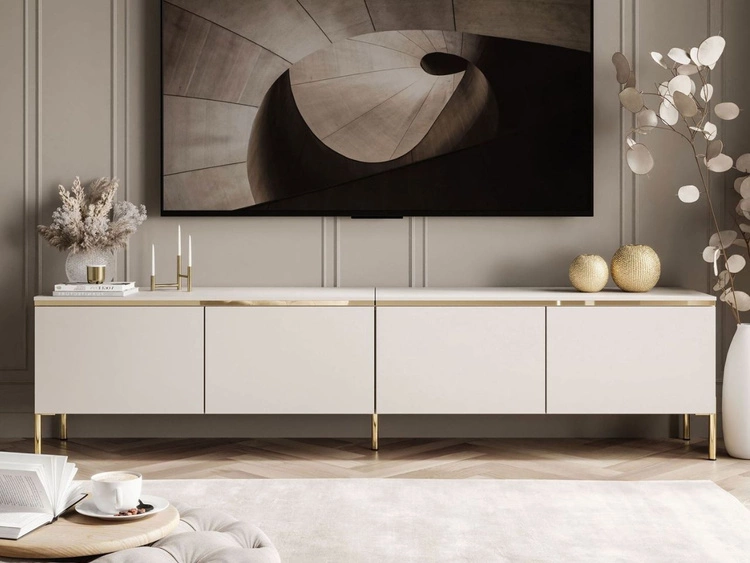 TV-Lowboard im Glamour-Stil mit LED-Beleuchtung Celle, Kaschmir matt