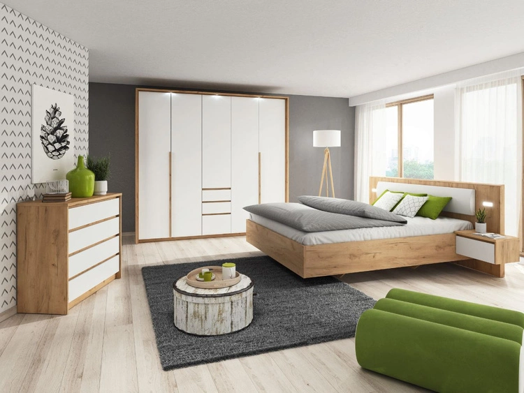 Fünftüriger Kleiderschrank mit Drehtüren Baffi Eiche Craft Gold, Weiß