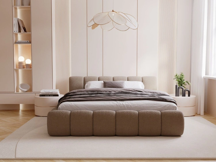 Polsterbett ohne Bettkasten mit Lattenrost 200x200 Cloud Low aus Bouclé-Stoff Braun