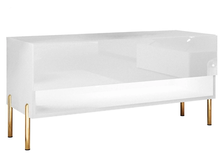 TV-Schrank 90 cm mit LED-Beleuchtung und goldenen Metallbeinen Aurelie Weiß Hochglanz