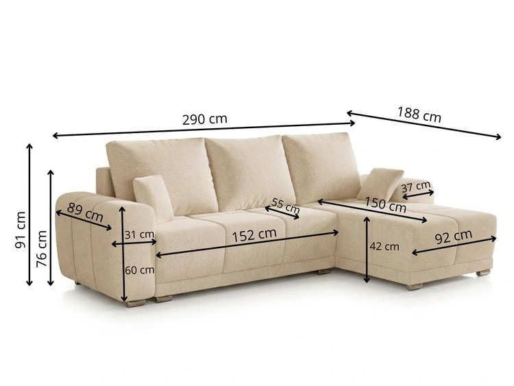 Ecksofa L-Form mit Schlaffunktion und Bettkasten Monti Links Beige