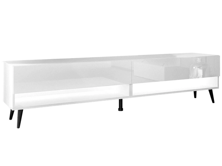 TV-Schrank für das Wohnzimmer 180 cm mit schwarzen Beinen und LED-Beleuchtung Aurelie Weiß Hochglanz