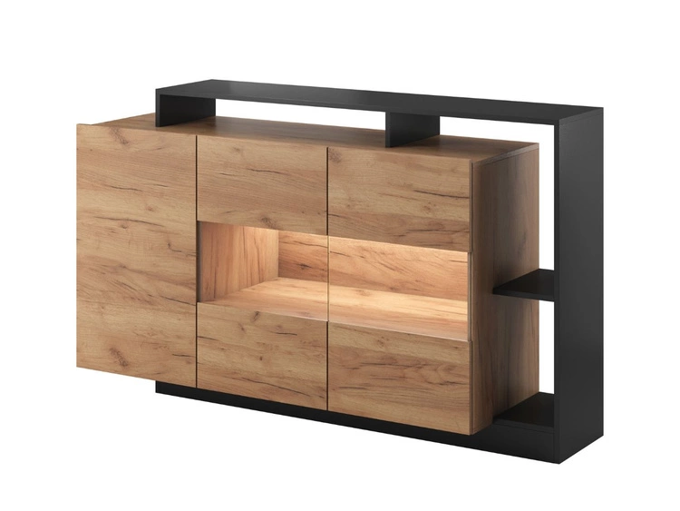 Stilvoll Wohnzimmer-Set Alvano Eiche craft, Schwarz