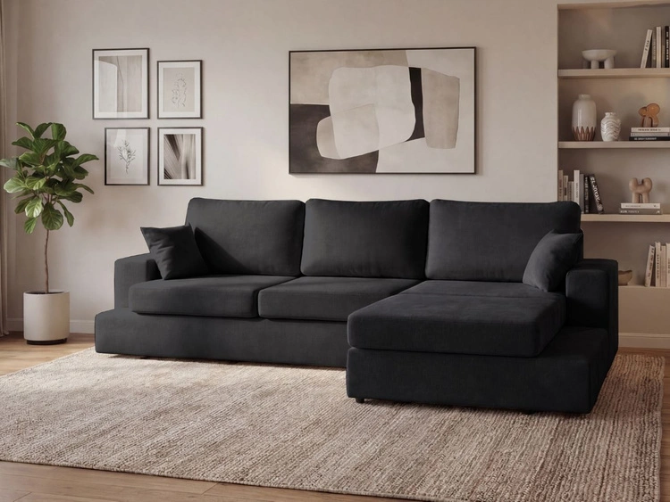 Ecksofa L-Form fürs Wohnzimmer Nesto Rechts Schwarz