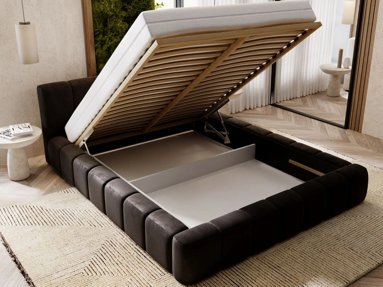 Polsterbett mit Bettkasten und Lattenrost 140x200 Split Schwarz