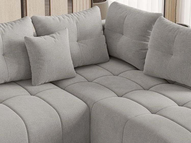 Ecksofa L-Form mit Schlaffunktion und Bettkasten Genoa Hellgrau