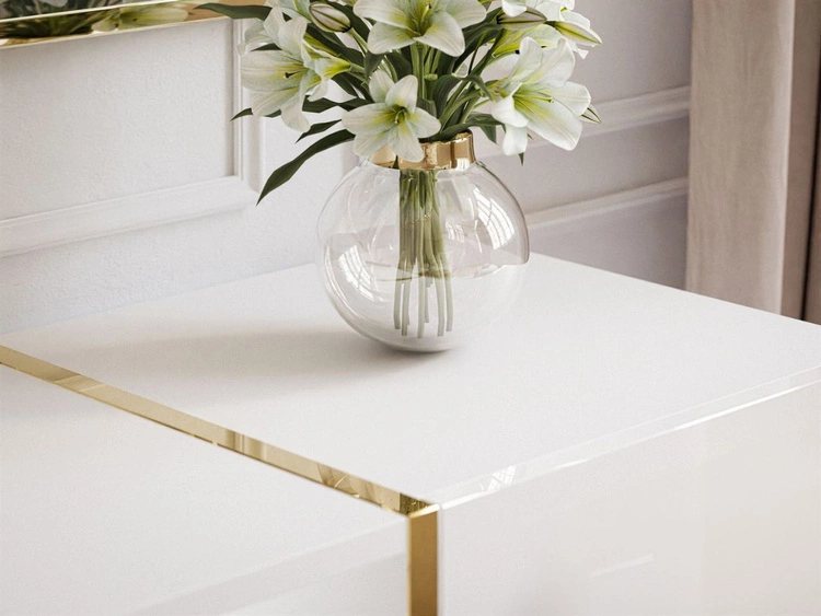 Wohnzimmer-Set im Glamour-Stil Lunelie Weiß Hochglanz