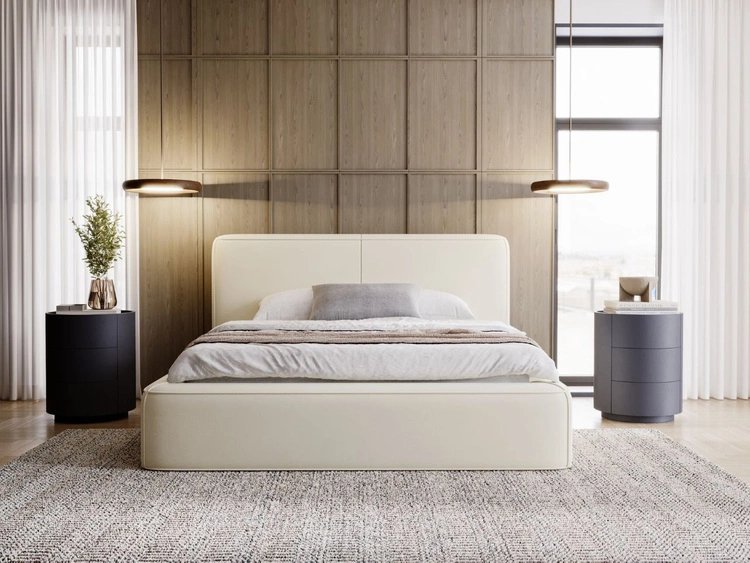 Polsterbett mit Bettkasten und Lattenrost 200x200 Amaro Beige