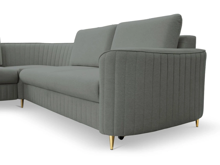 Ecksofa L-Form Rechts mit Schlaffunktion und Bettkasten Limon Grau