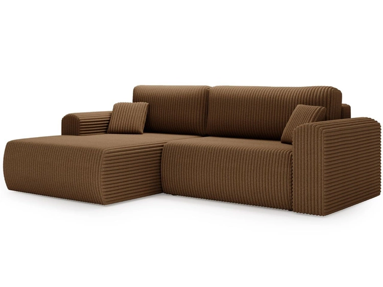 Ecksofa mit Schlaffunktion und Bettkasten Belvio links Braun
