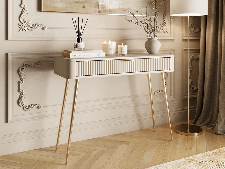Schminktisch mit Goldenen Metallbeinen Latina Beige