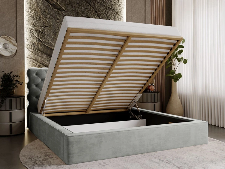 Polsterbett mit Bettkasten und Lattenrost 140x200 Apollo Grau