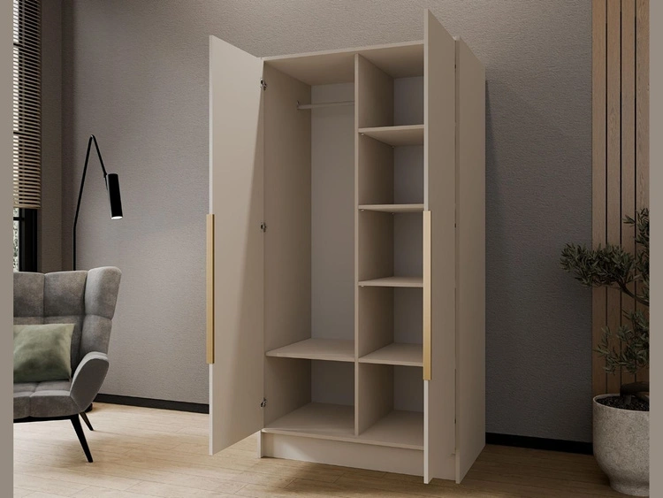 Kleiderschrank mit Spiegel 100 cm Lucca Kaschmir mit goldenen Griffen