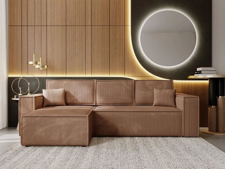 Ecksofa L-Form mit Schlaffunktion und Bettkasten Prato XL Braun