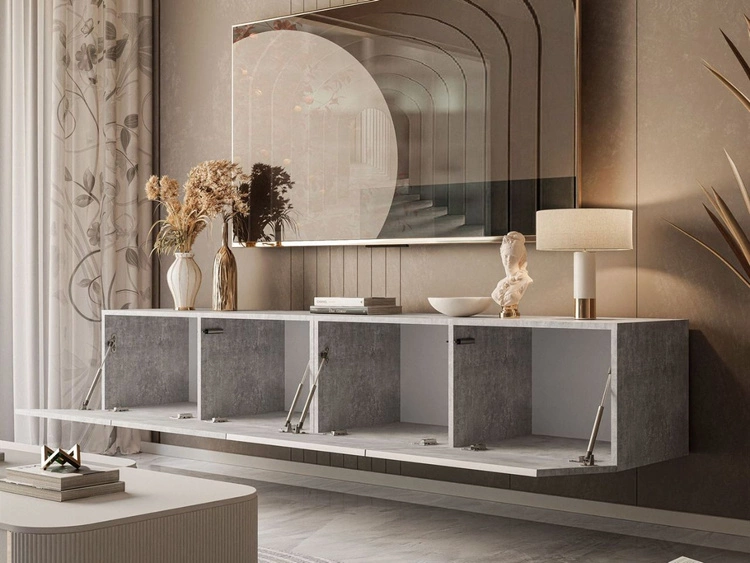 Hängeschrank mit Türen und LED-Beleuchtung 200 cm Nodoo Beton