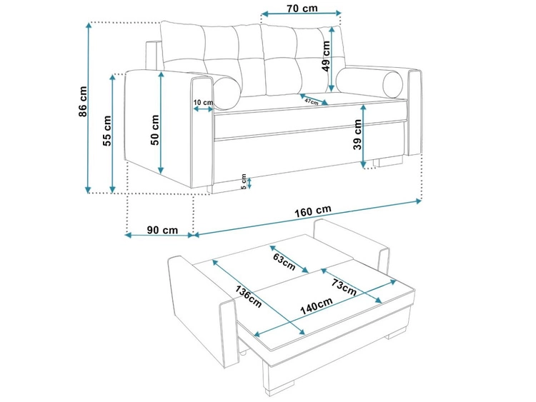 Schlafsofa mit Bettfunktion und Bettkasten Pori Grün