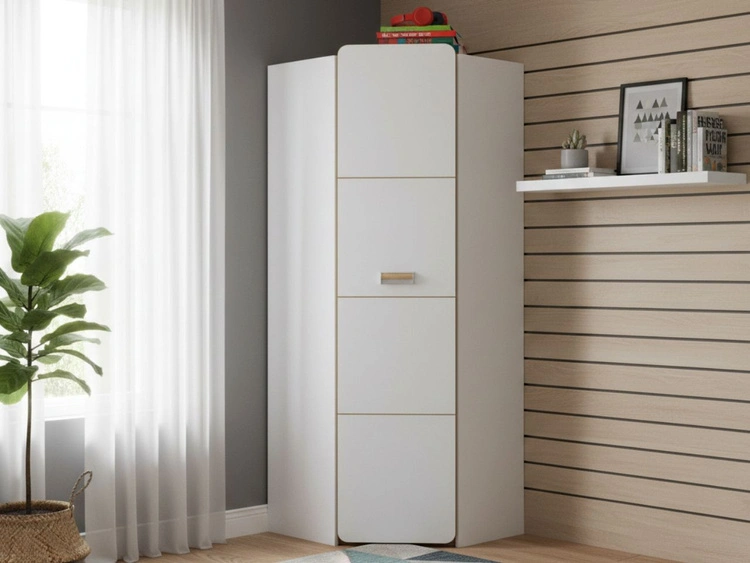 Eckkleiderschrank mit einer Tür für ein Jugendzimmer Lindo Weiß, Nash Eiche