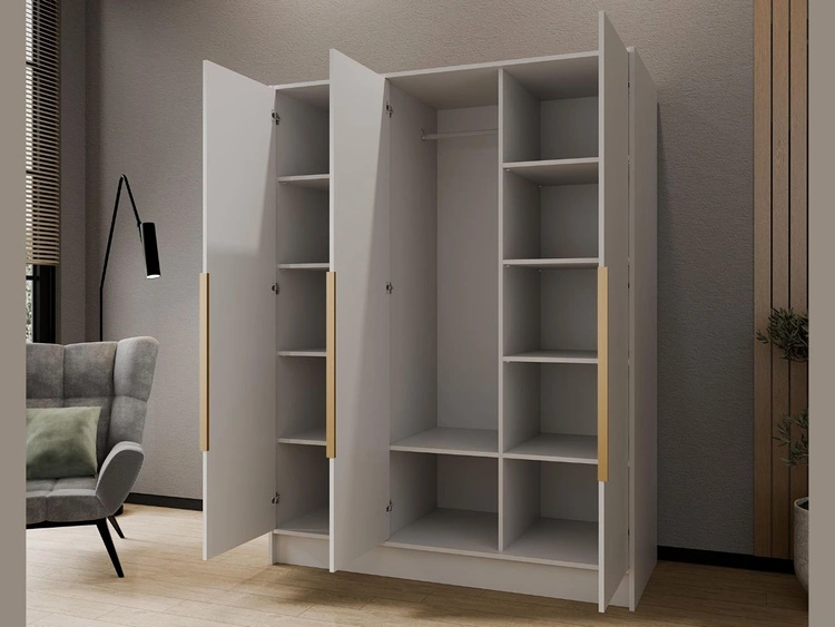 Kleiderschrank mit Spiegel 150 cm Lucca Weiß mit goldenen Griffen