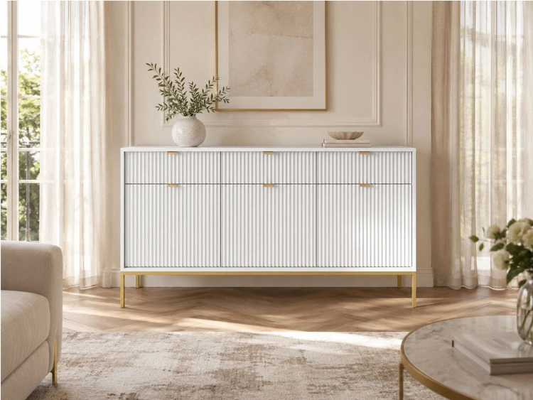 Kommode mit Türen und Schubladen Amber Weiß, Gold Frame