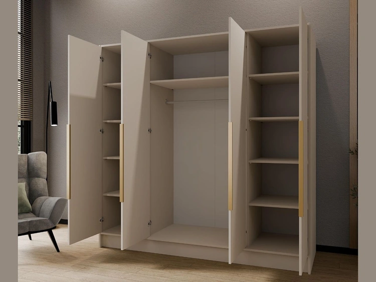 Kleiderschrank 200 cm Perugia Kaschmir mit goldenen Griffen