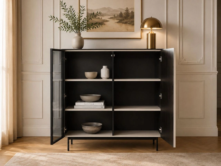 Standvitrine mit einer Glastür, LED-Beleuchtung für das Wohnzimmer Auroé Kaschmir