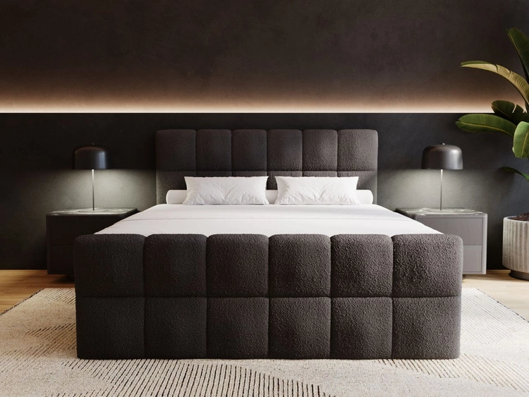 Boxspringbett mit Bettkasten 140x200 Bouclé-Stoff Alicante Schwarz
