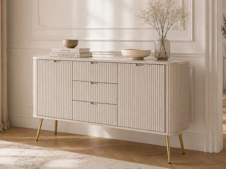 Kommode mit Türen und Schubladen Viva Beige auf Golden Beinen