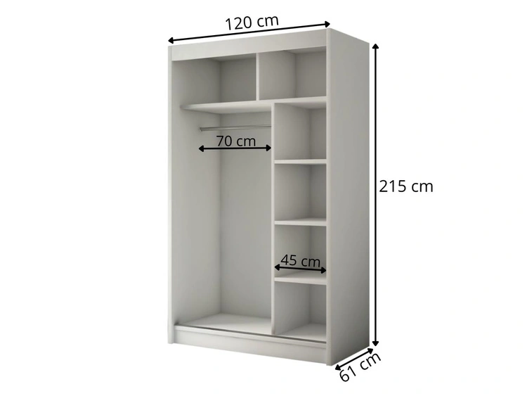 Schiebetürenschrank mit Spiegel und Lamellen 120 cm Loreto Weiß