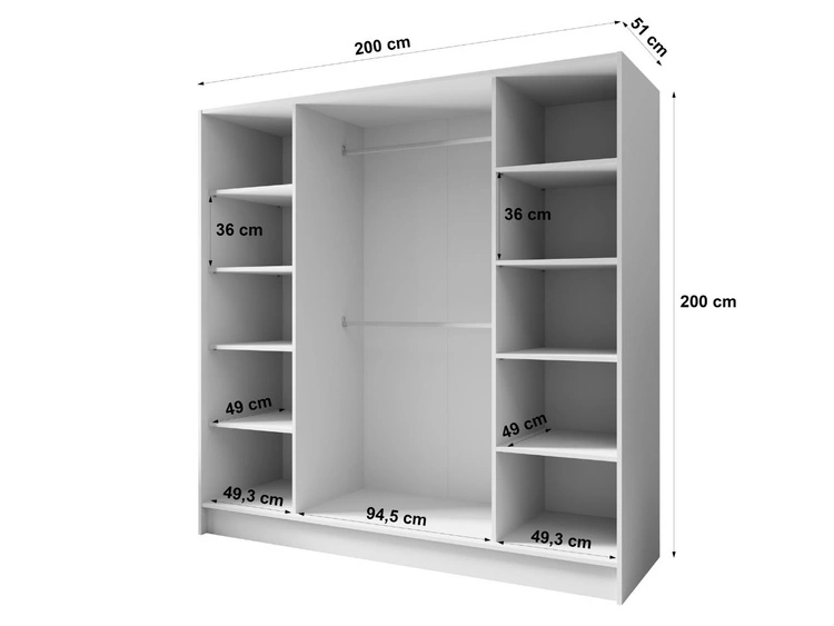 Kleiderschrank mit Spiegel 200 cm Lucca Kaschmir mit goldenen Griffen