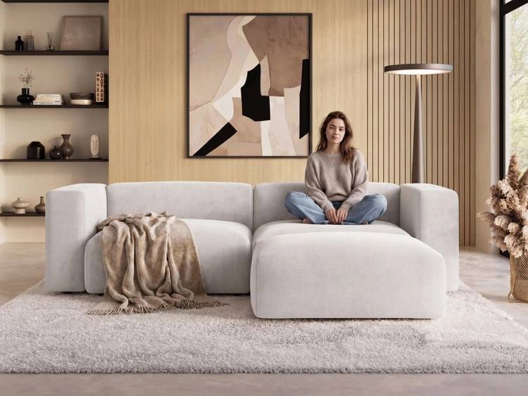 Ecksofa L-Form Rechts Moderne Cord Ecksofa Landi Hellbeige