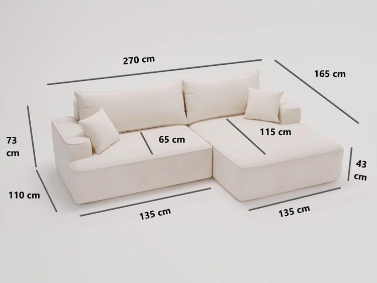 Ecksofa L-Form Rechts mit Schlaffunktion und Bettkasten California Creme