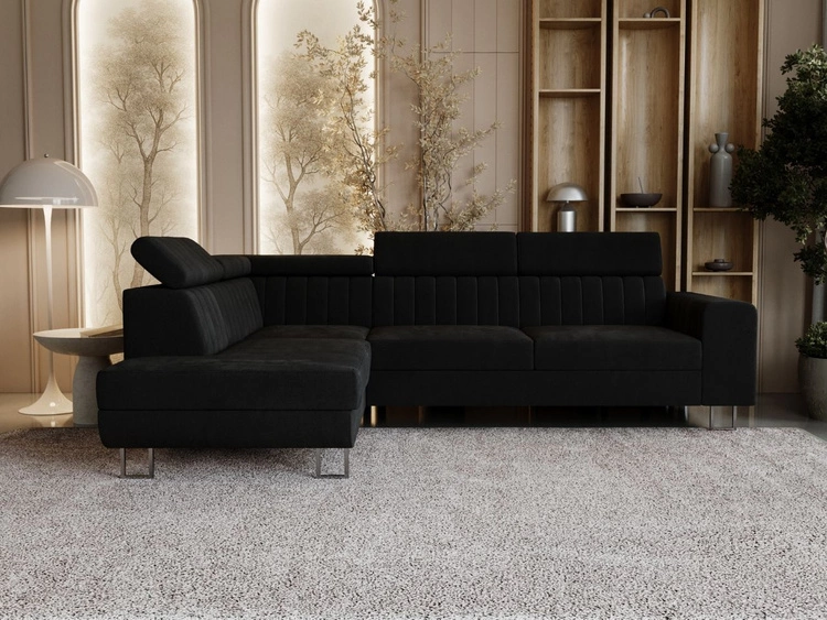 Ecksofa mit Schlaffunktion und Bettkasten Berona links Schwarz