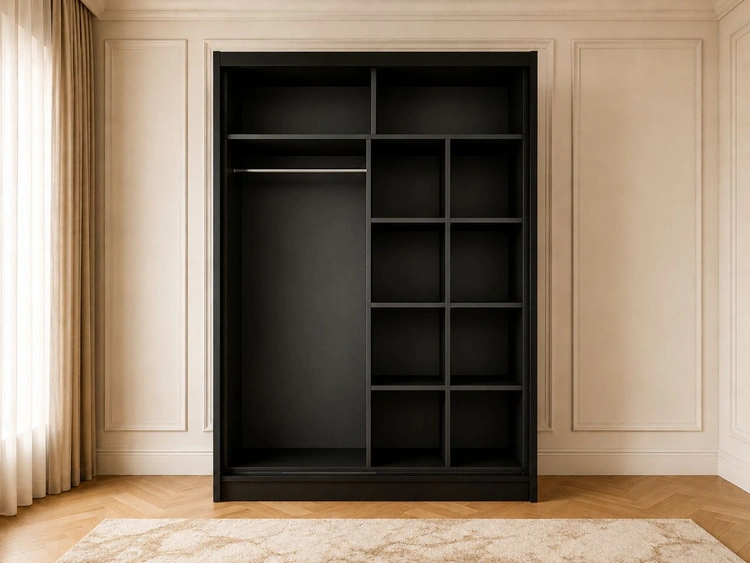 Schiebetürenschrank 150 cm mit Spiegel und LED-Beleuchtung Luzio Schwarz