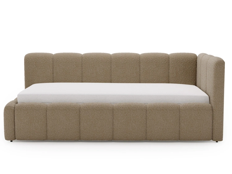 Jugendbett Einzelbett mit Bettkasten und Lattenrost 90x200 Cloud One Braun Bouclé-Stoff