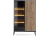 Vitrinenschrank mit Led Deo 166 cm Schwarz, EIche Wotan