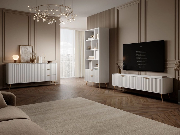 Regal mit Schubladen und goldenen Beinen Latina Weiß