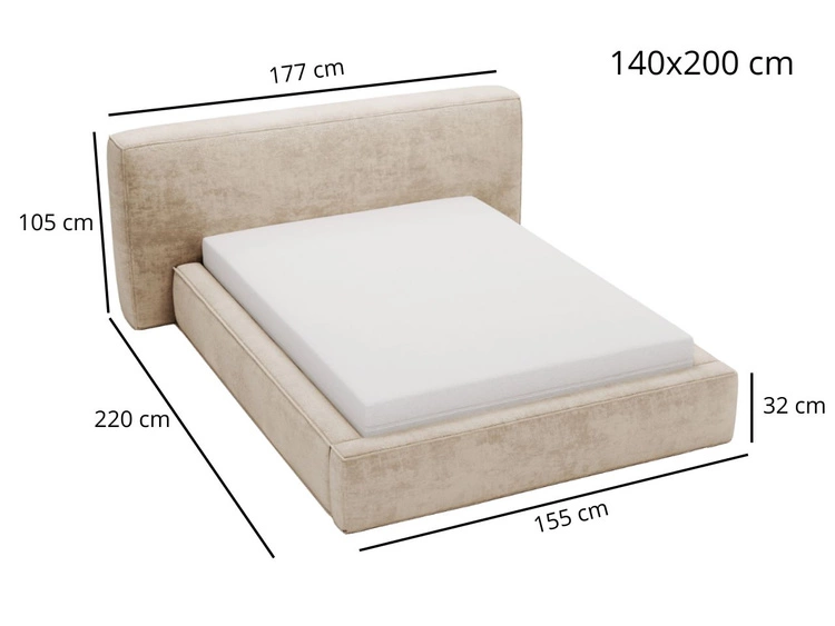 Polsterbett mit Bettkasten und Lattenrost 140x200 Monza Dunkelgrau