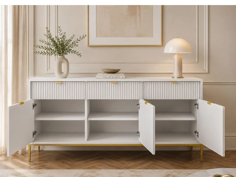 Kommode mit Türen und Schubladen Amber Weiß, Gold Frame