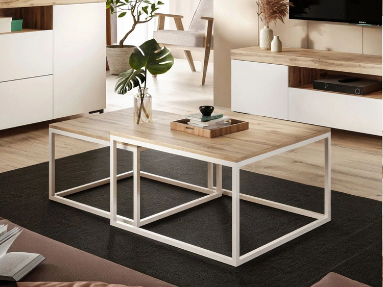 Wohnzimmer-Set im Loft-Stil Asumi Weiß und Eiche Wotan