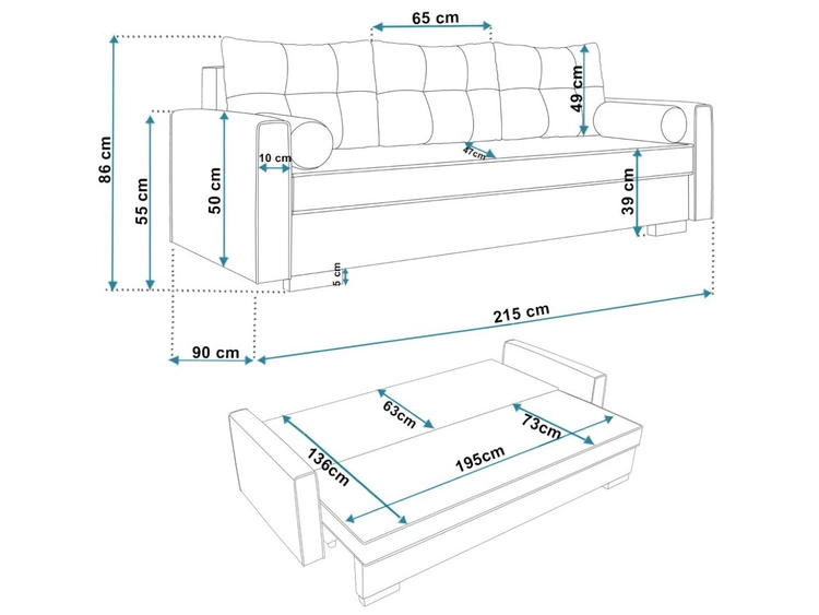 Schlafsofa mit Bettfunktion und Bettkasten Pori Grau