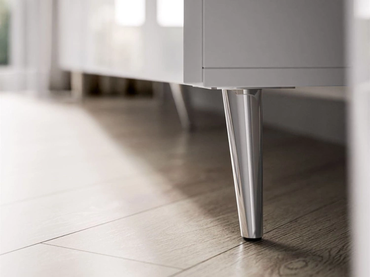 TV-Lowboard mit Türen und LED-Beleuchtung auf Silbernen Metallbeinen 200 cm Noaé Weiß Hochglanz