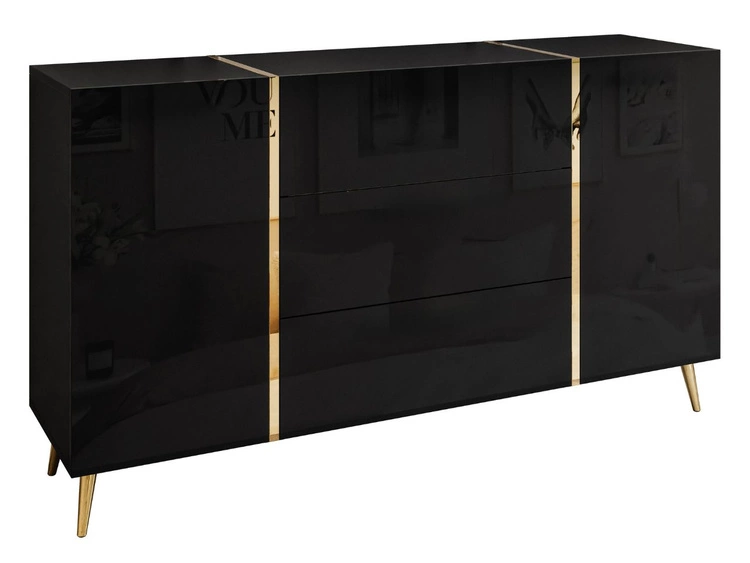 Wohnzimmer-Set im Glamour-Stil auf Beinen Lunelie Schwarz Hochglanz