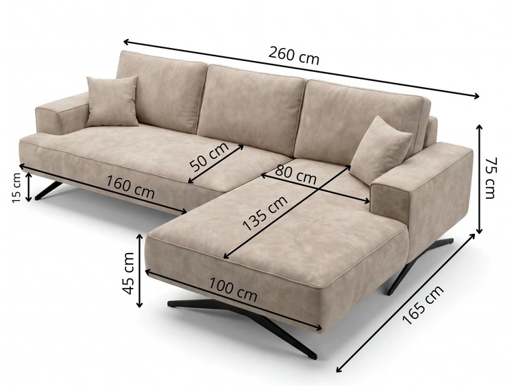 Ecksofa L-Form auf Metallbeinen Leto Links Braun
