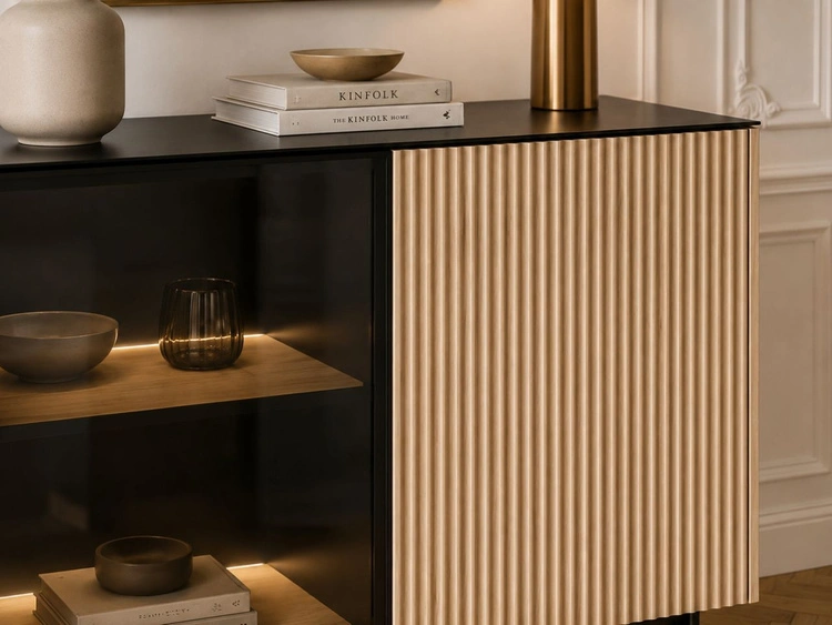 Kommode mit LED-Beleuchtung, 2 Türen Auroé Eiche Vicenza
